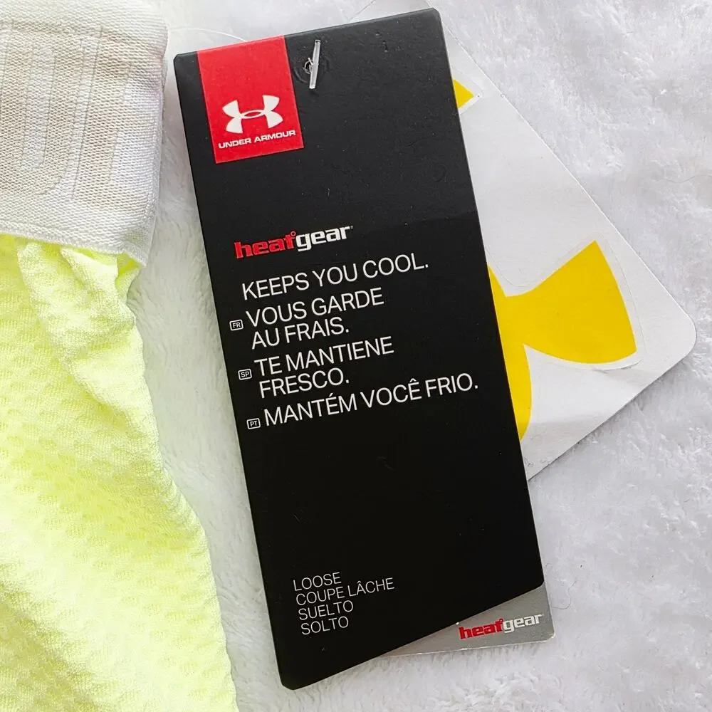 New Under Armour Girls Shorts YLG Yellow Loose Fit HeatGear Drawstring Athletic